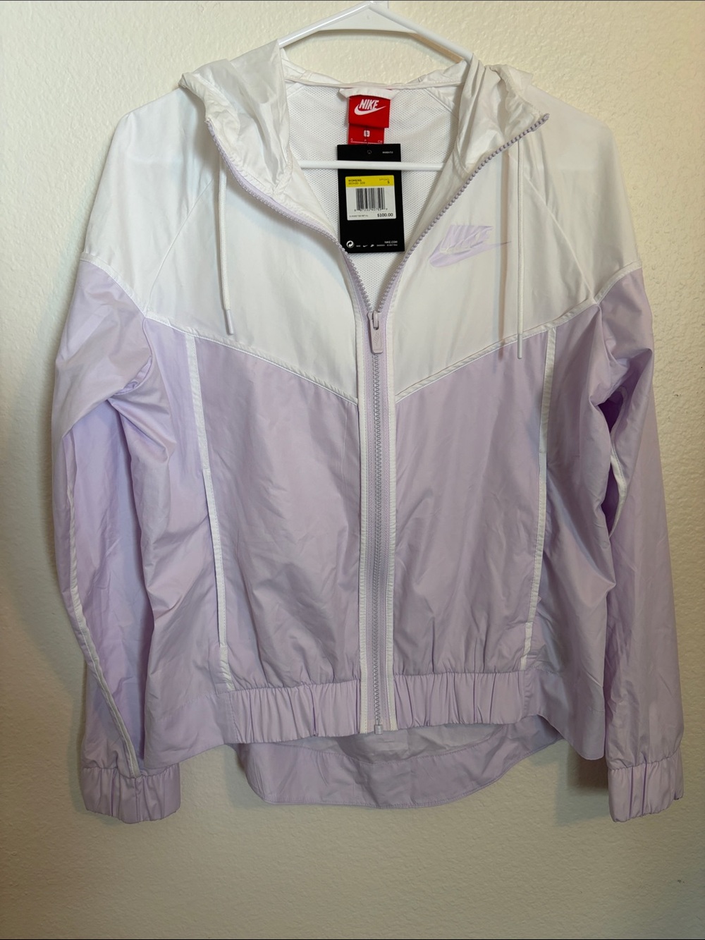 Nike Women's Lavender and White Zip Hooded Windbreaker Jacket